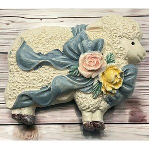 Easter Lamb Refrigerator Magnet Vintage White Sheep Spring Flowers